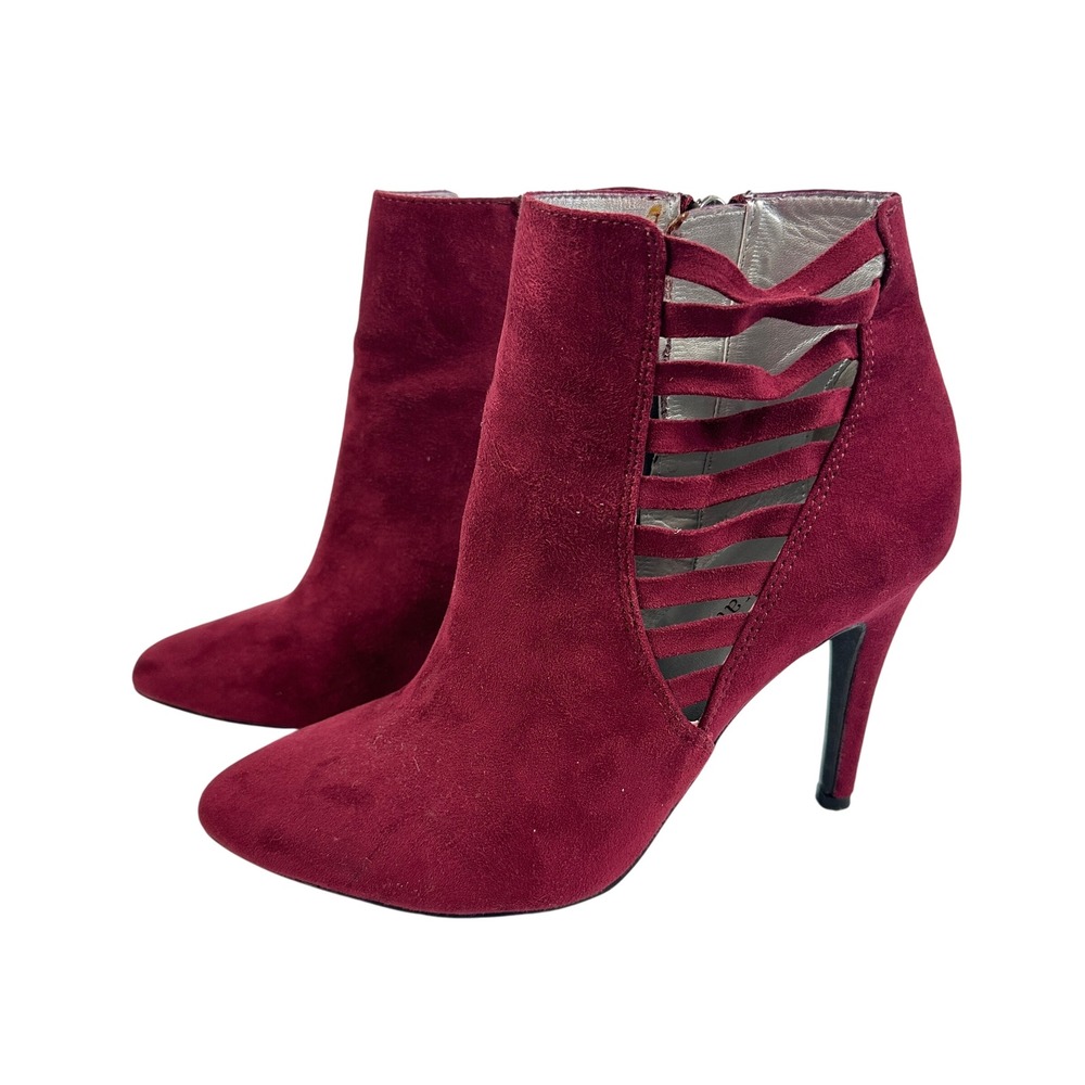 Kelly Katie Burgundy Suede Cutout Stiletto Heel Ankle Boots Womens 6.5 Party
